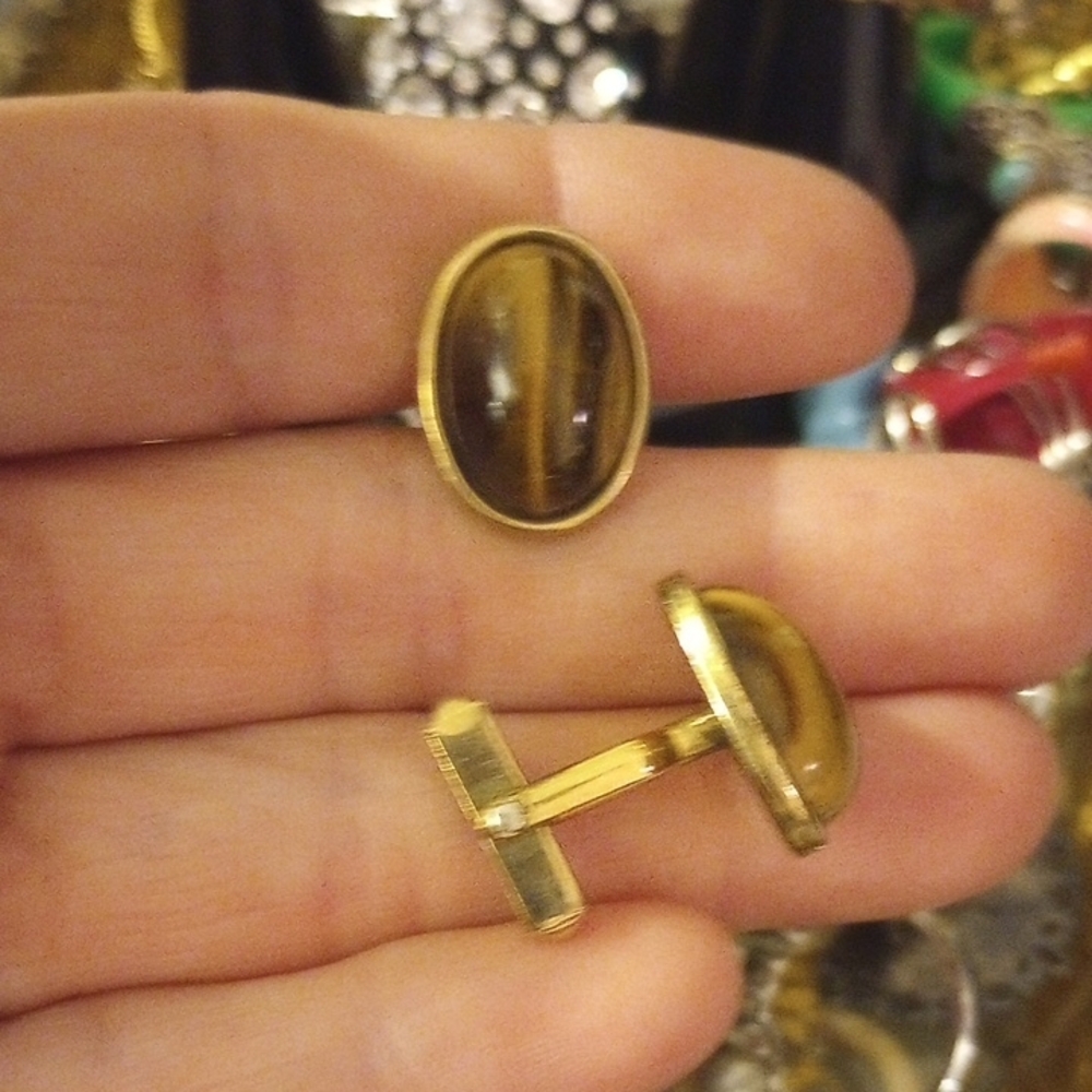 Gold and Brown Oval Cufflinks, 1/20 12K Gold Filled
